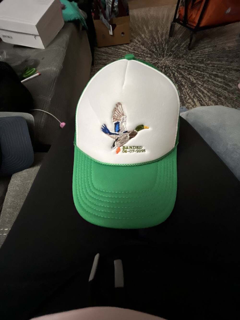 OTTO Green and White Banded Mallard Duck Embroidered Trucker Hat
